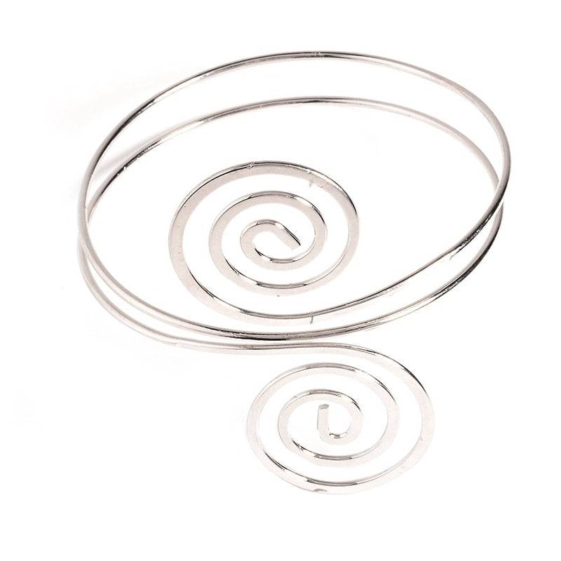 Silver adjustable hair cuff with intricate spiral design, designed for locs, sisterlocks, braidlocs, dreadlocks, and braids. Fashionable and comfortable.
