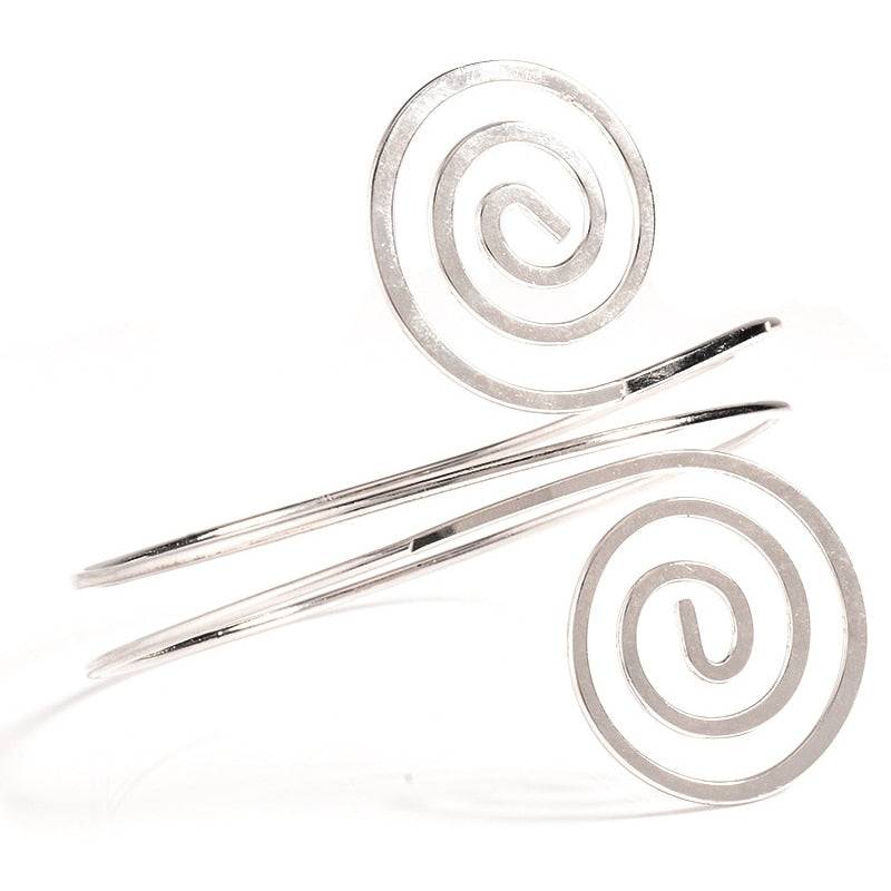 Silver spiral hair cuff with an adjustable fit, designed for locs, sisterlocks, braidlocs, dreadlocks, and braids. Elegant and non-damaging accessory.