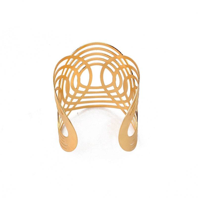 Elegant gold plated Carter Love arm hair cuff with a symmetrical cut-out pattern, ideal for styling locs, sisterlocks, braidlocs, and braids.