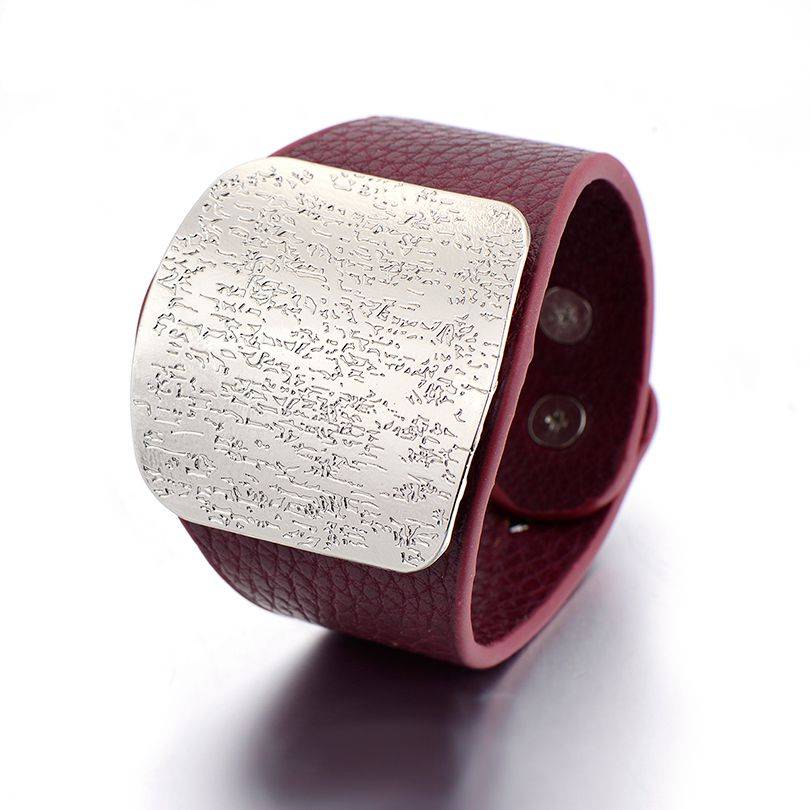 Burgundy leather hair cuff with a textured silver plate, perfect for locs, sisterlocks, and dreadlocks. A chic and modern hair accessory.