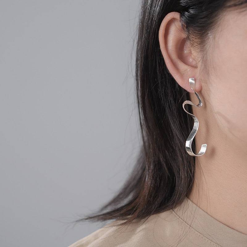 Gold Spiral Curved Long Earrings