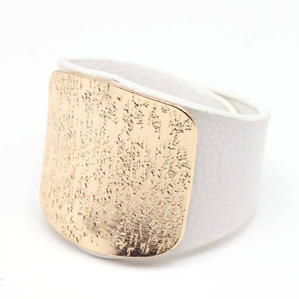 White leather hair cuff with a textured gold plate, perfect for locs, sisterlocks, and dreadlocks. A chic and non-damaging hair accessory.