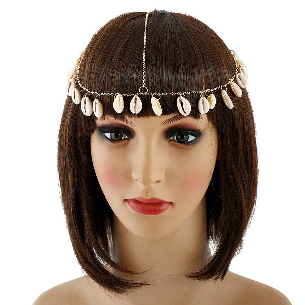 Chaîne bijoux cheveux coquillage cauri