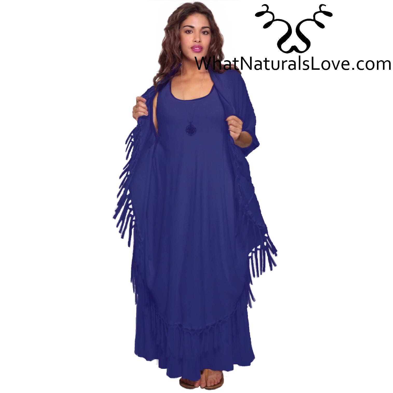 Moroccan Magic Dress With Fringe - Blue