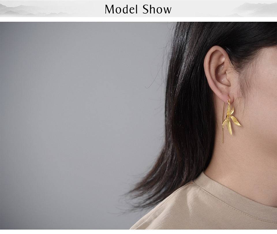 Beautiful Big Orchid Gold Flower Earrings