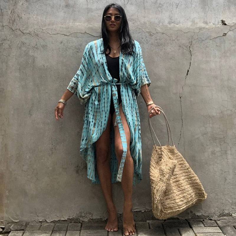 Tie Dye Kimono Beach Dress for Women - Summer Beachwear Outfits