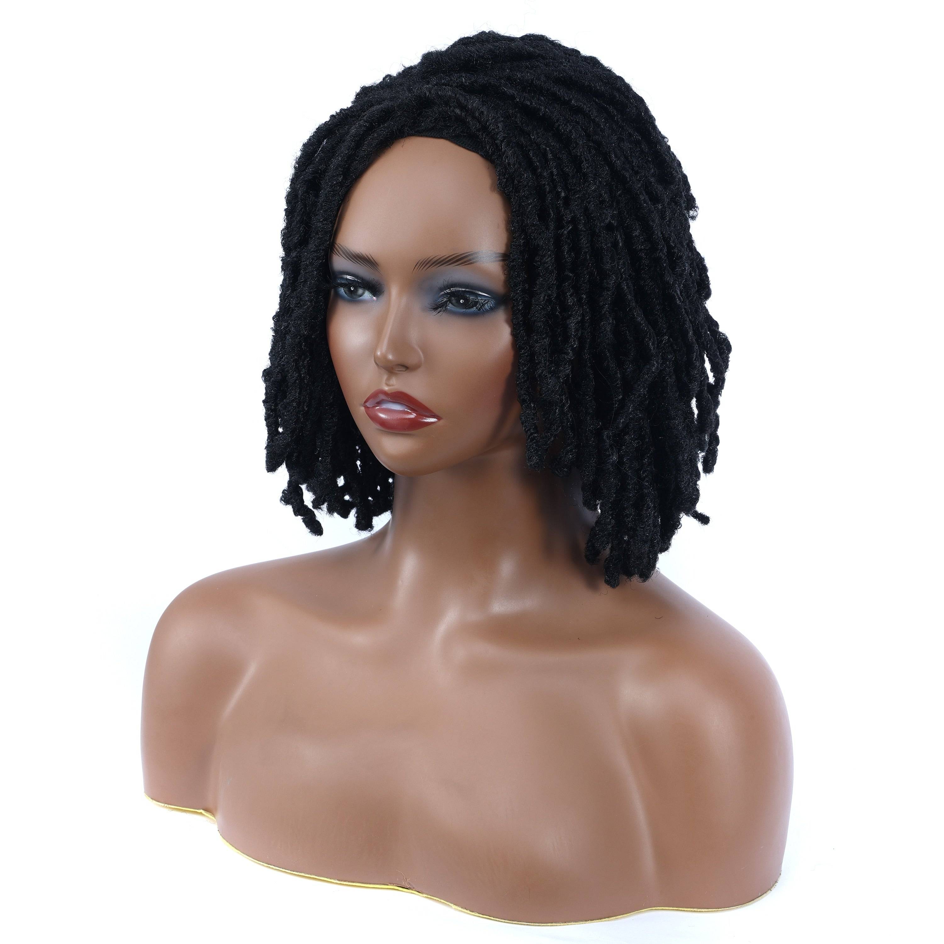 Starter locs wig for Black women featuring frizzy dreadlock-style strands, perfect for a natural loc journey look. Ideal for protective styling.