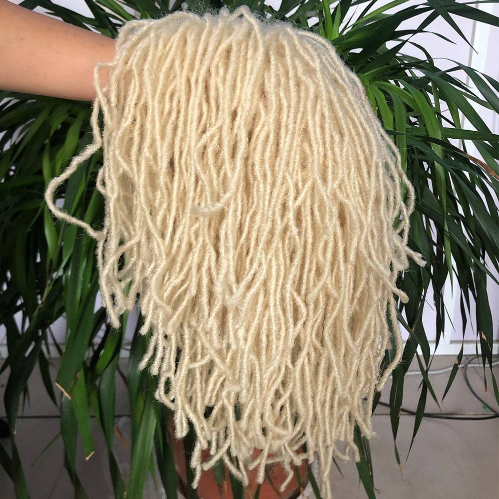 Starter locs wig in 613 blonde for Black women on a loc journey, featuring frizzy dreadlock-style synthetic hair for a natural look.