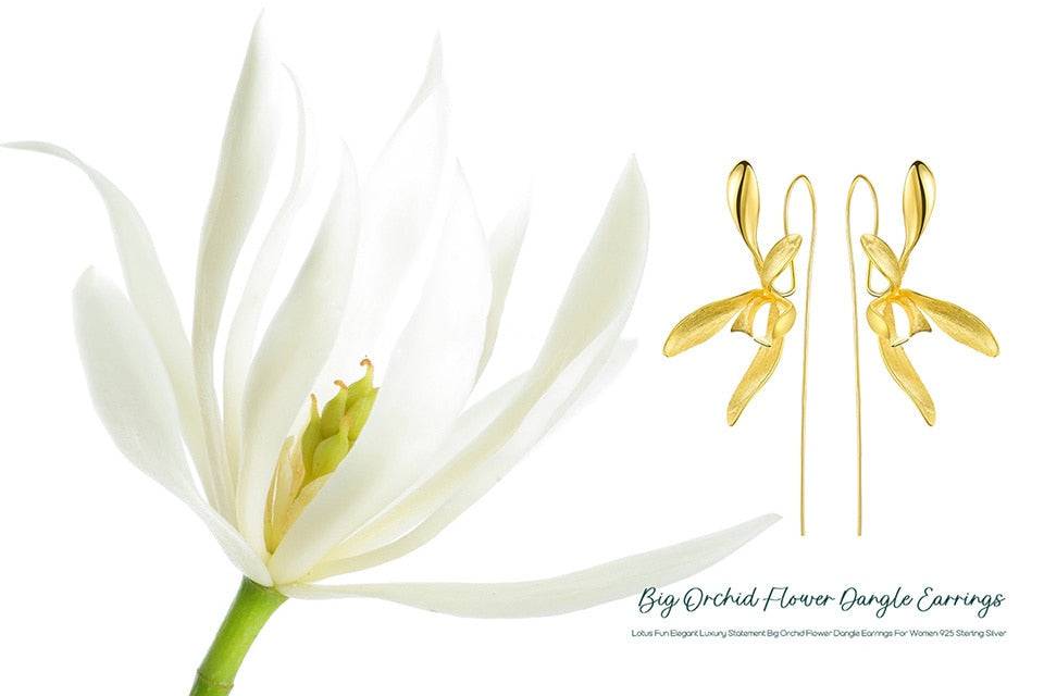 Beautiful Big Orchid Gold Flower Earrings