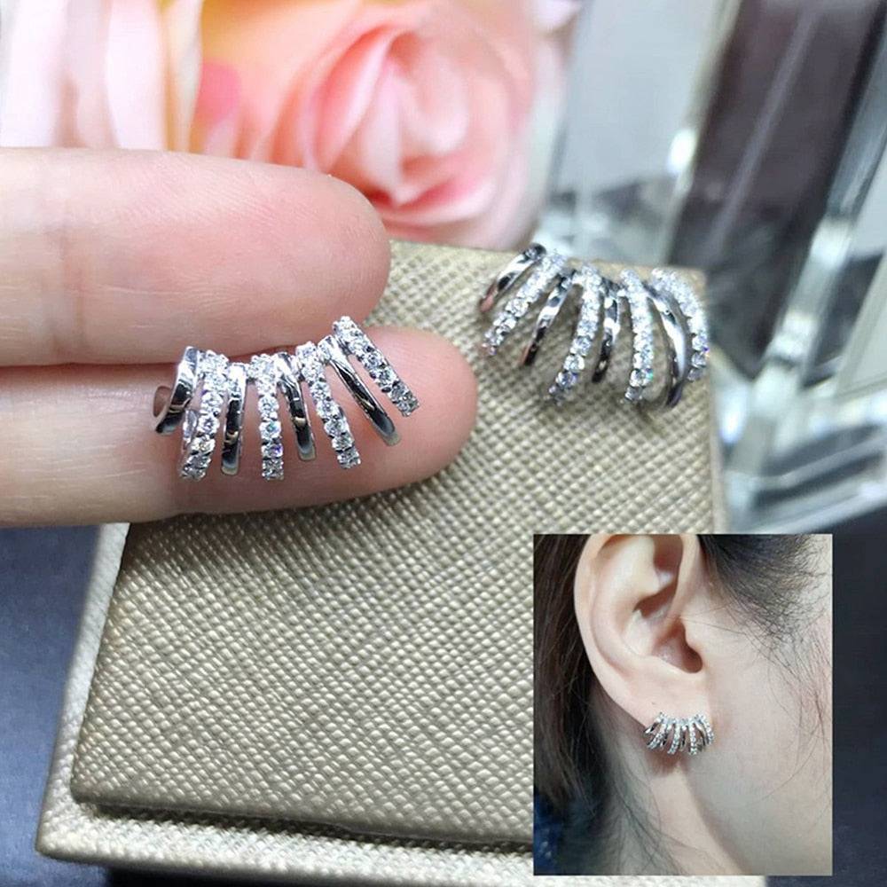 Huitan Silver Color Claws Stud Earrings with Crystal Stone Modern Design For Women