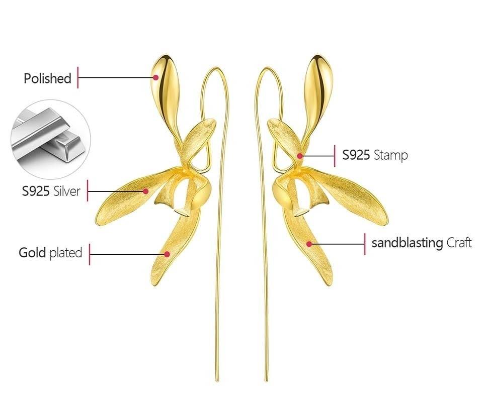 Beautiful Big Orchid Gold Flower Earrings