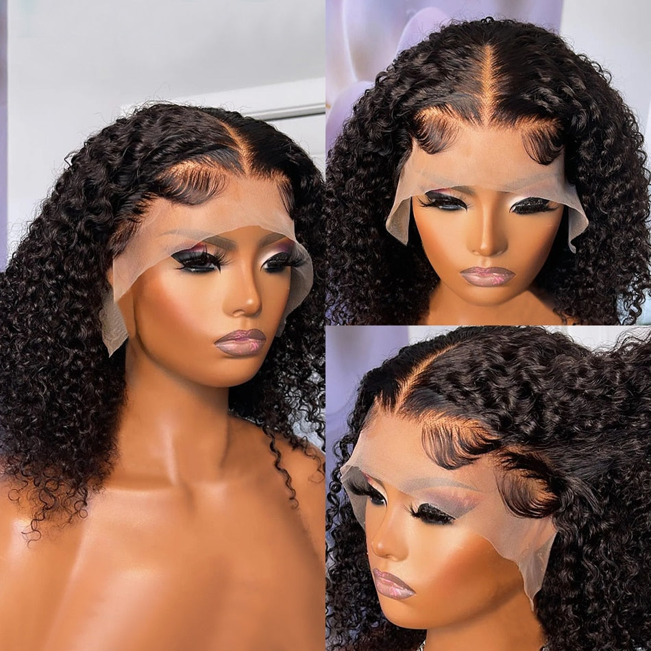 Pre-Plucked Curly Bob Deep Wave Brazilian Human Hair Transparent Lace Wig