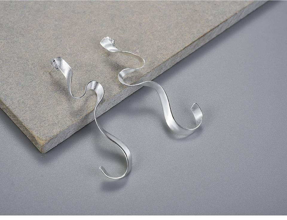 Gold Spiral Curved Long Earrings