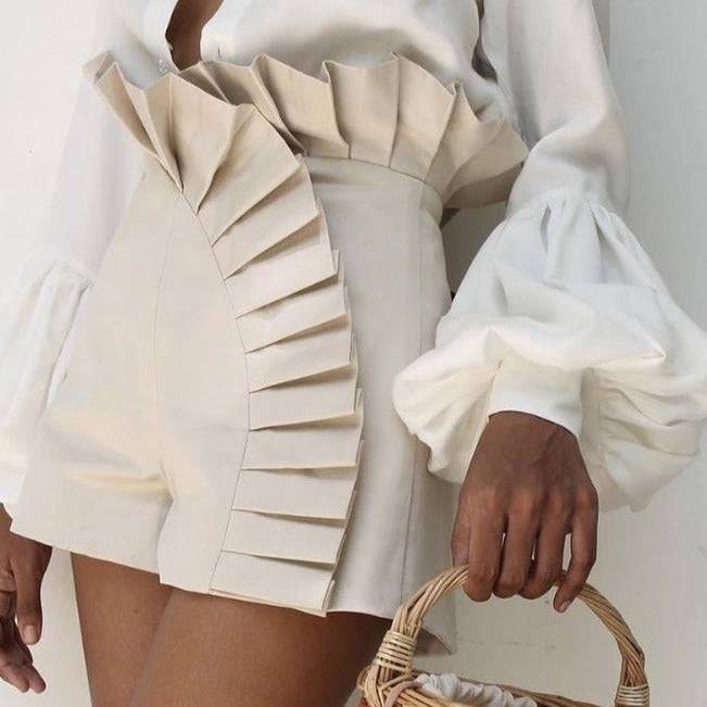 Elegant High Waist Bottom Ruffle Hem Shorts