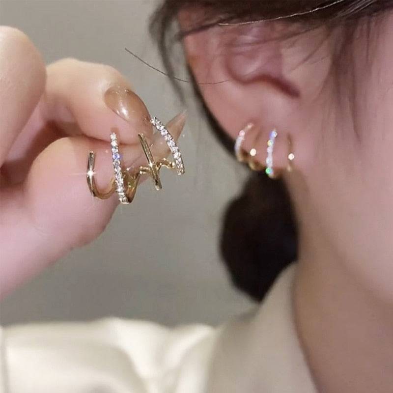Huitan Silver Color Claws Stud Earrings with Crystal Stone Modern Design For Women