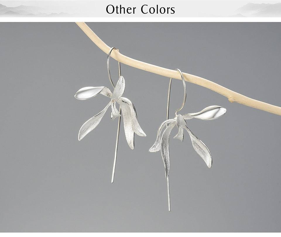 Beautiful Big Orchid Gold Flower Earrings
