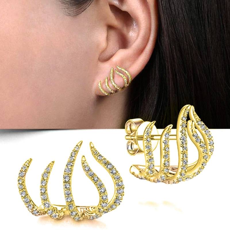 Huitan Silver Color Claws Stud Earrings with Crystal Stone Modern Design For Women