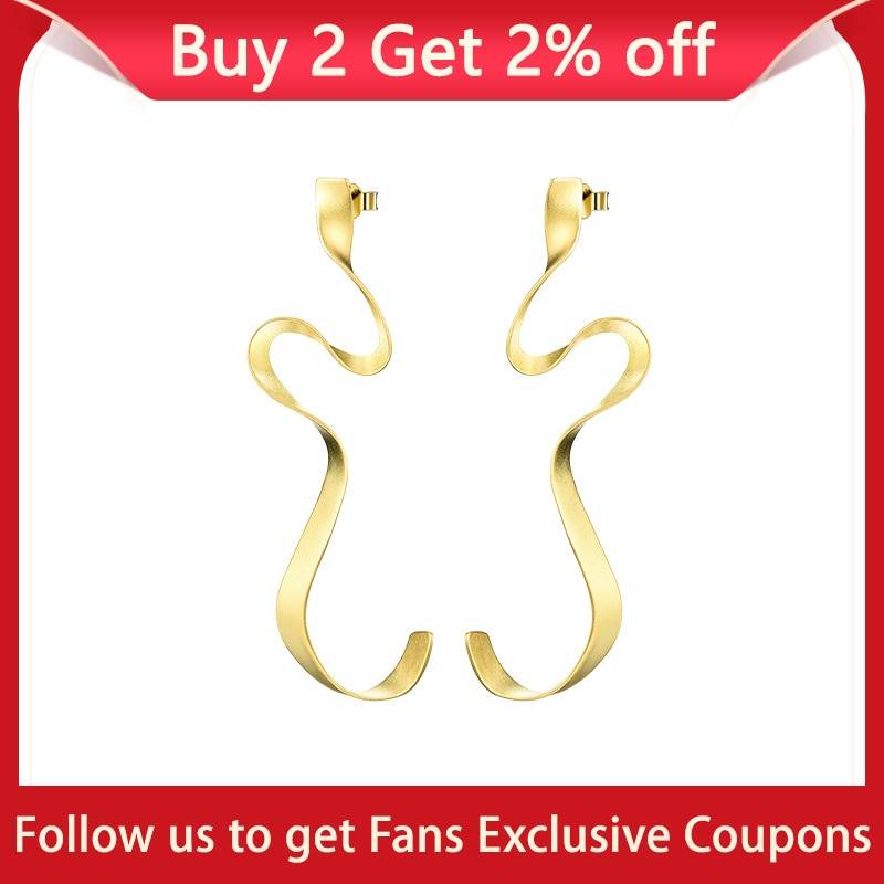 Gold Spiral Curved Long Earrings