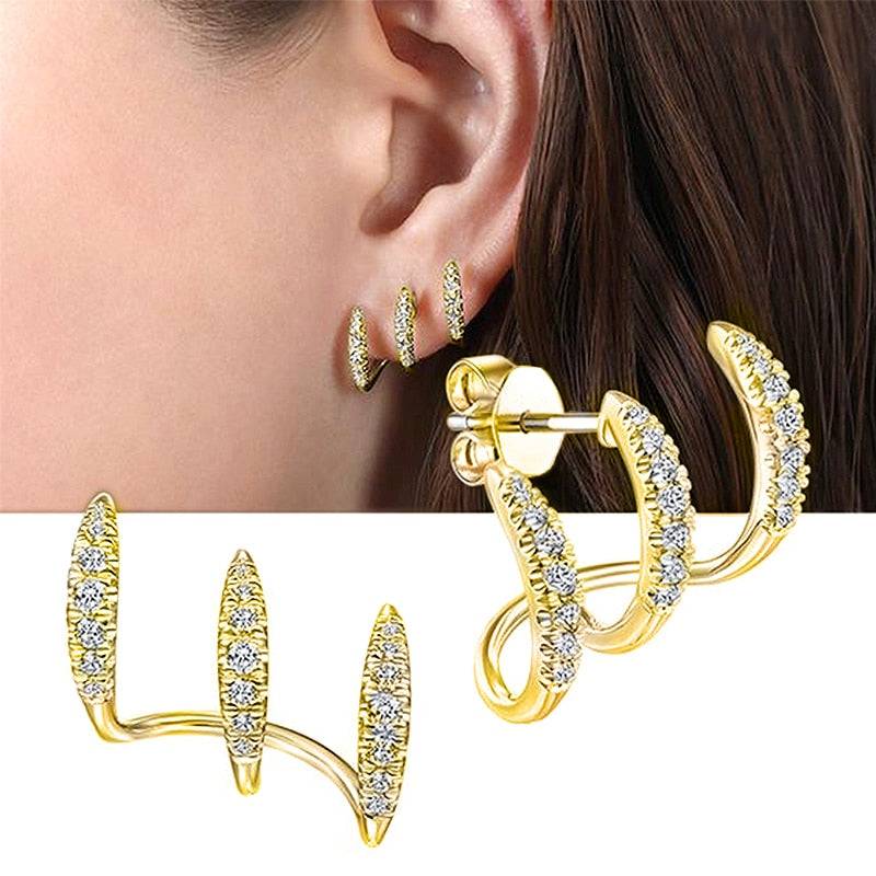 Huitan Silver Color Claws Stud Earrings with Crystal Stone Modern Design For Women