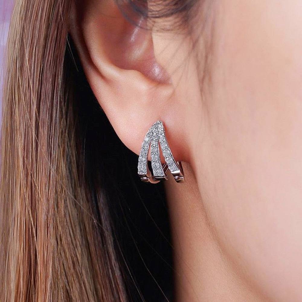 Huitan Silver Color Claws Stud Earrings with Crystal Stone Modern Design For Women