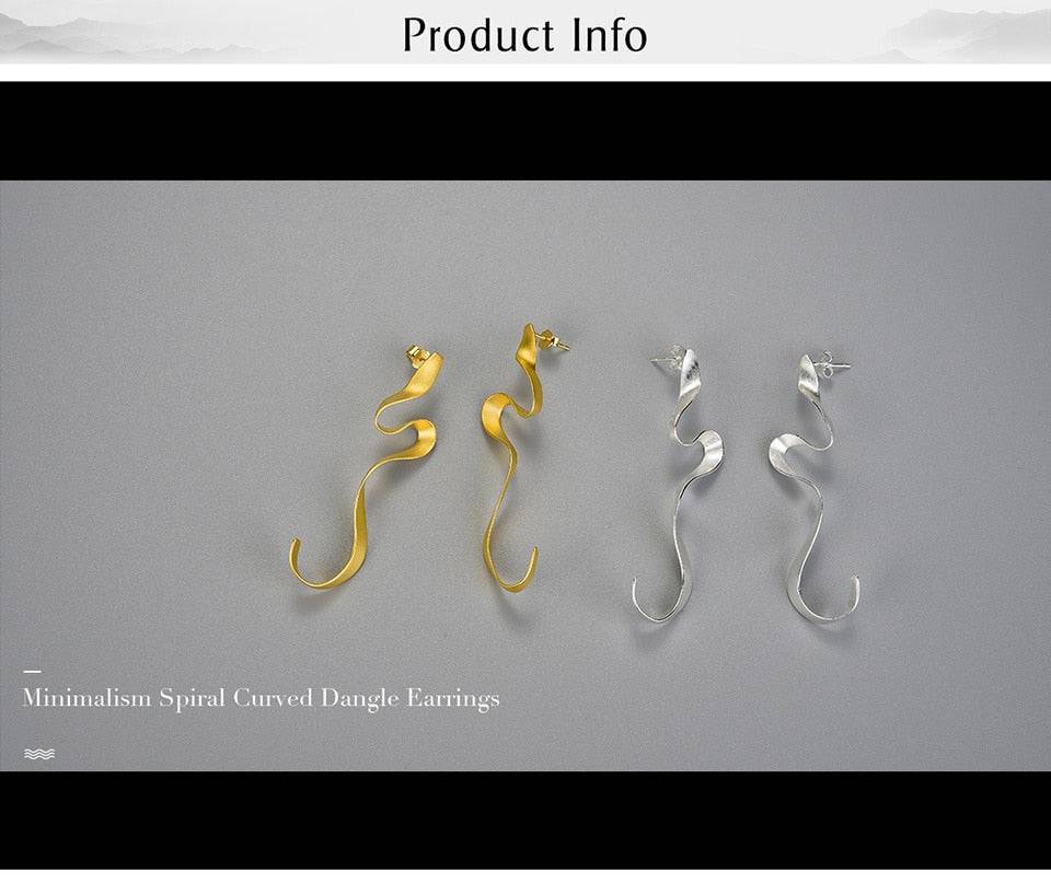 Gold Spiral Curved Long Earrings
