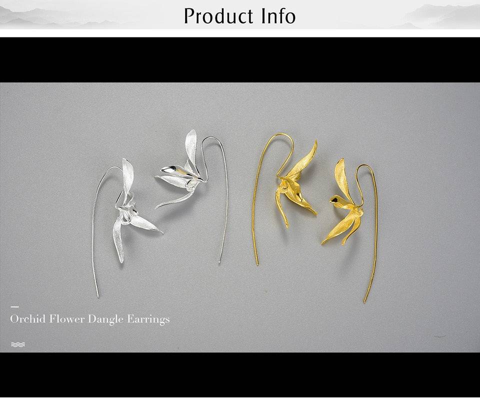 Beautiful Big Orchid Gold Flower Earrings