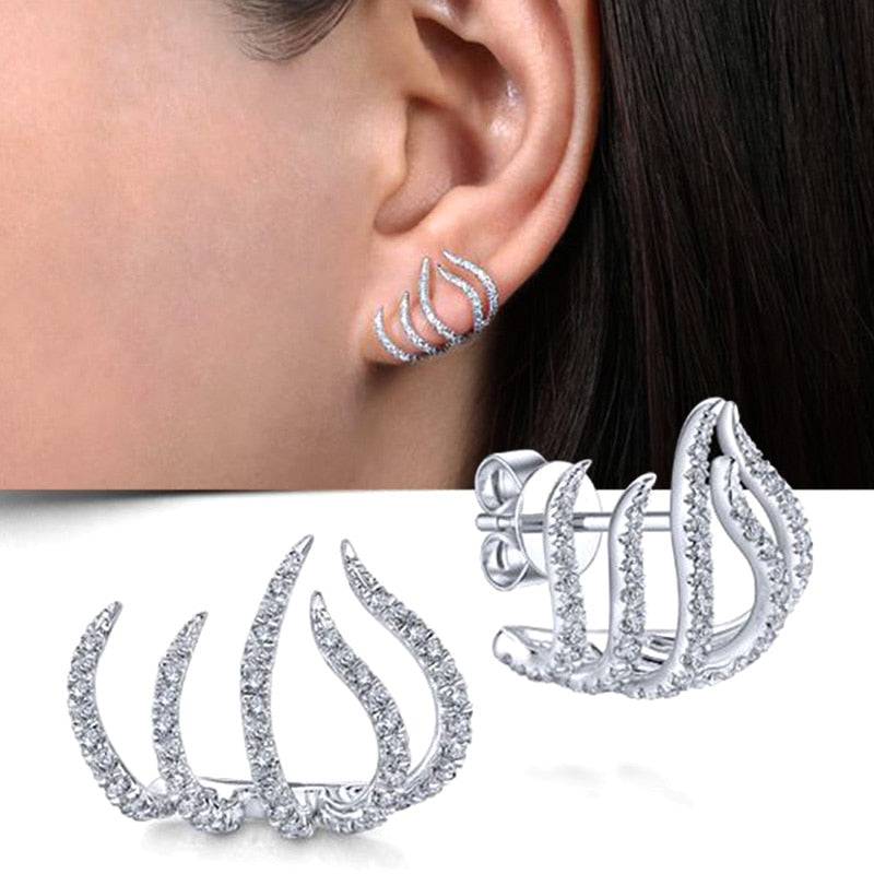Huitan Silver Color Claws Stud Earrings with Crystal Stone Modern Design For Women