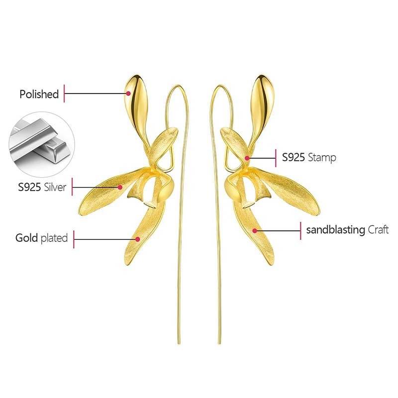 Beautiful Big Orchid Gold Flower Earrings