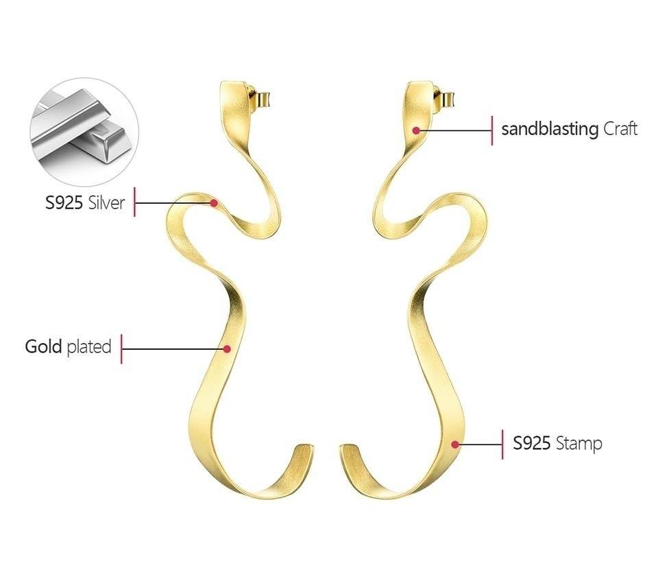 Gold Spiral Curved Long Earrings