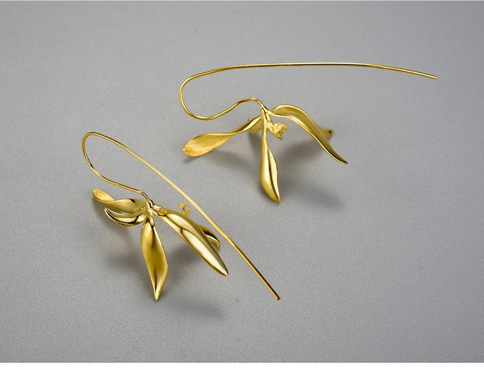 Beautiful Big Orchid Gold Flower Earrings