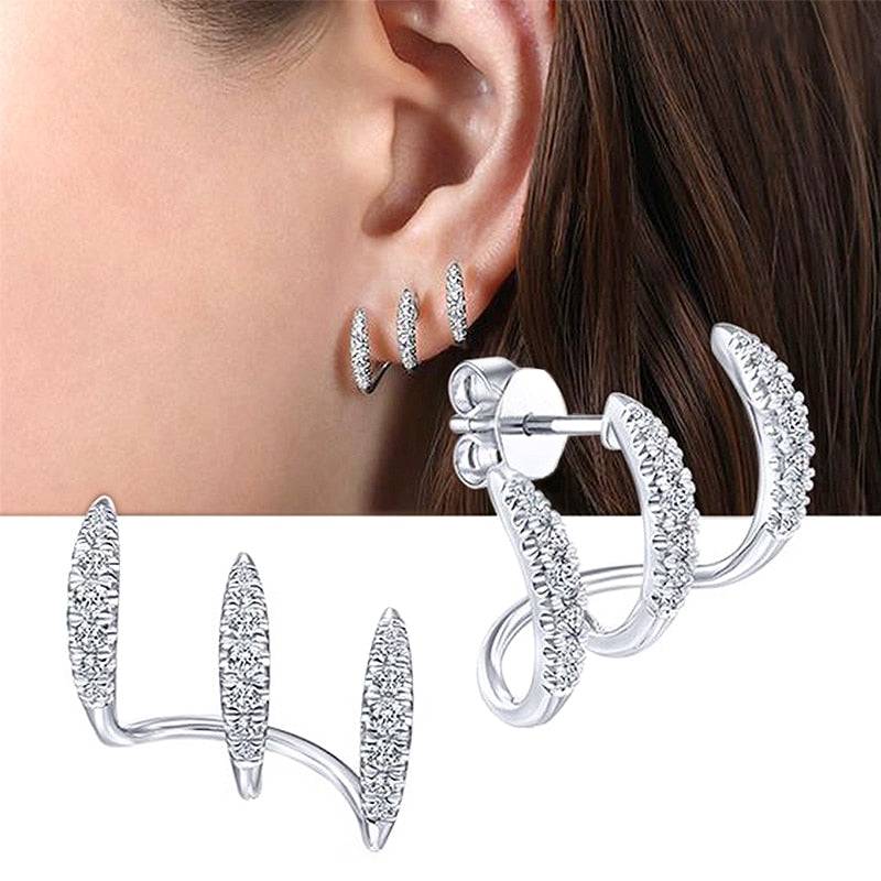 Huitan Silver Color Claws Stud Earrings with Crystal Stone Modern Design For Women