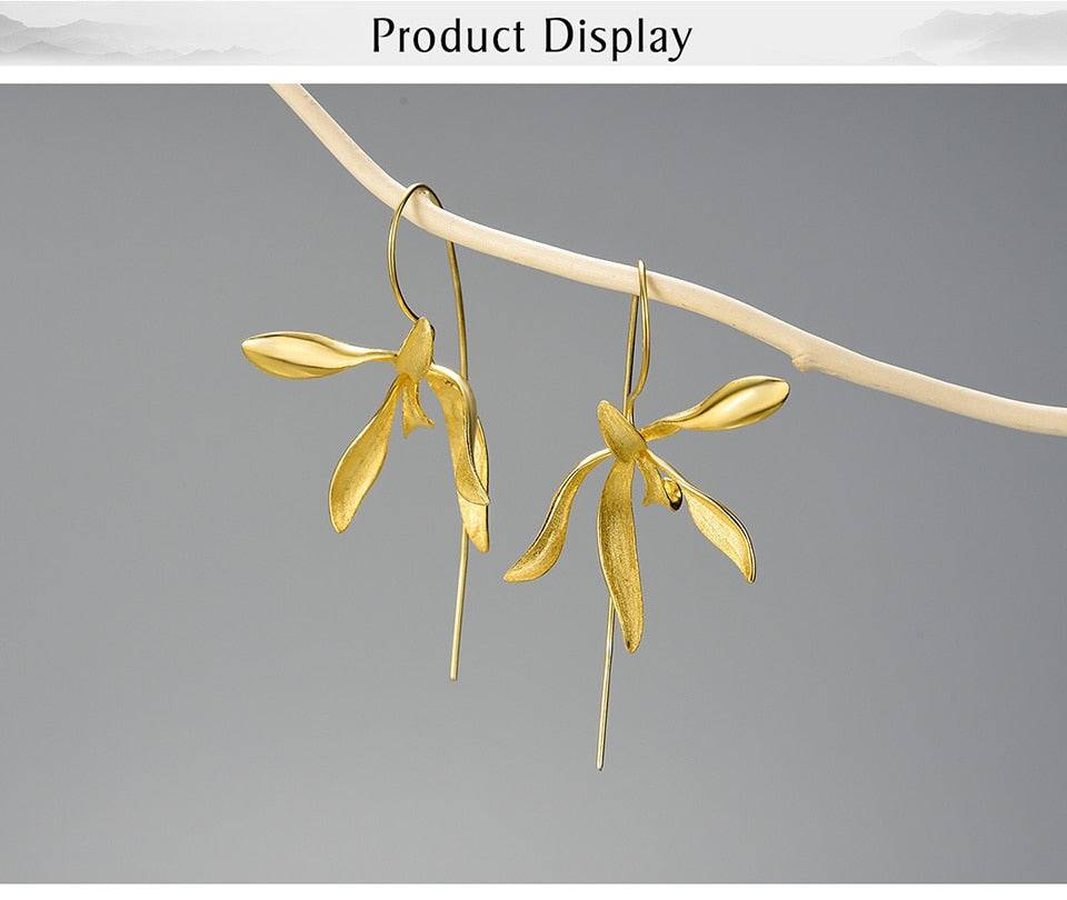Beautiful Big Orchid Gold Flower Earrings