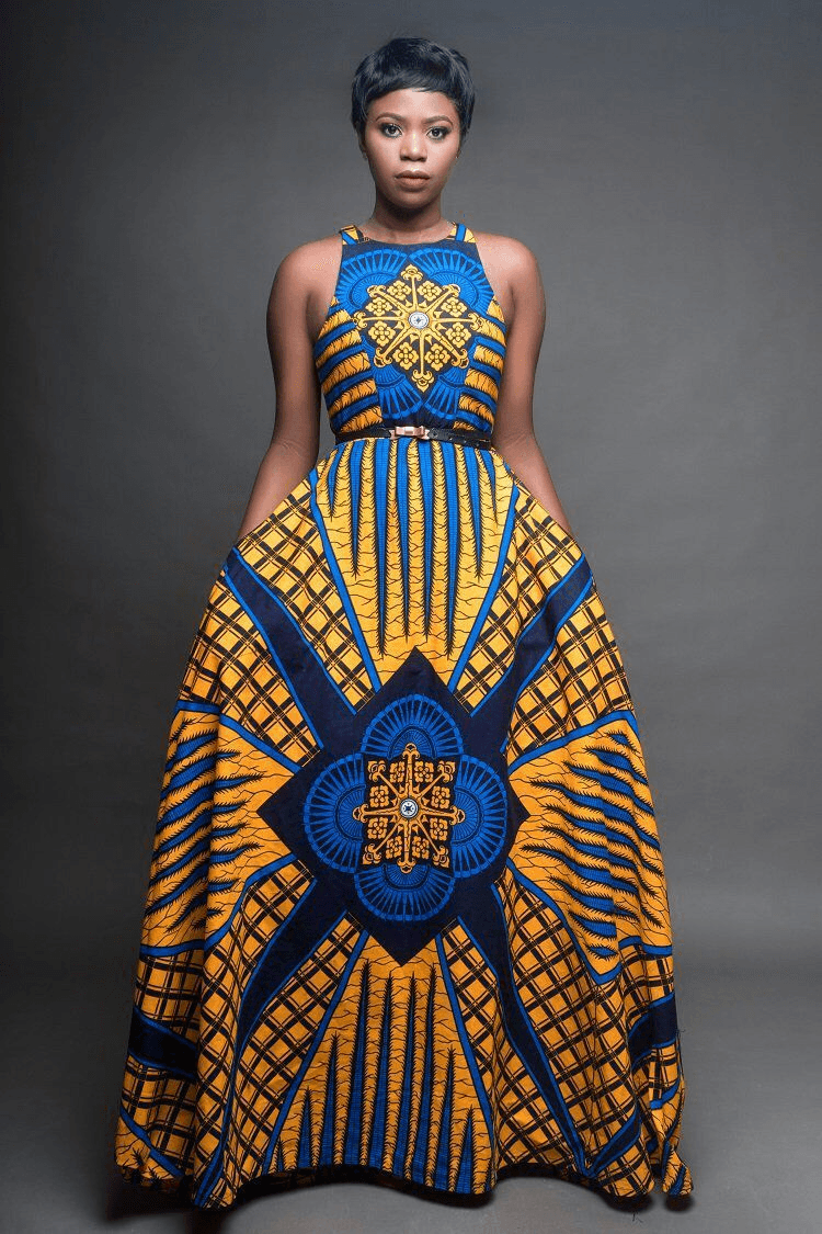 Maxi-jurk met halterhals - Afrikaanse print