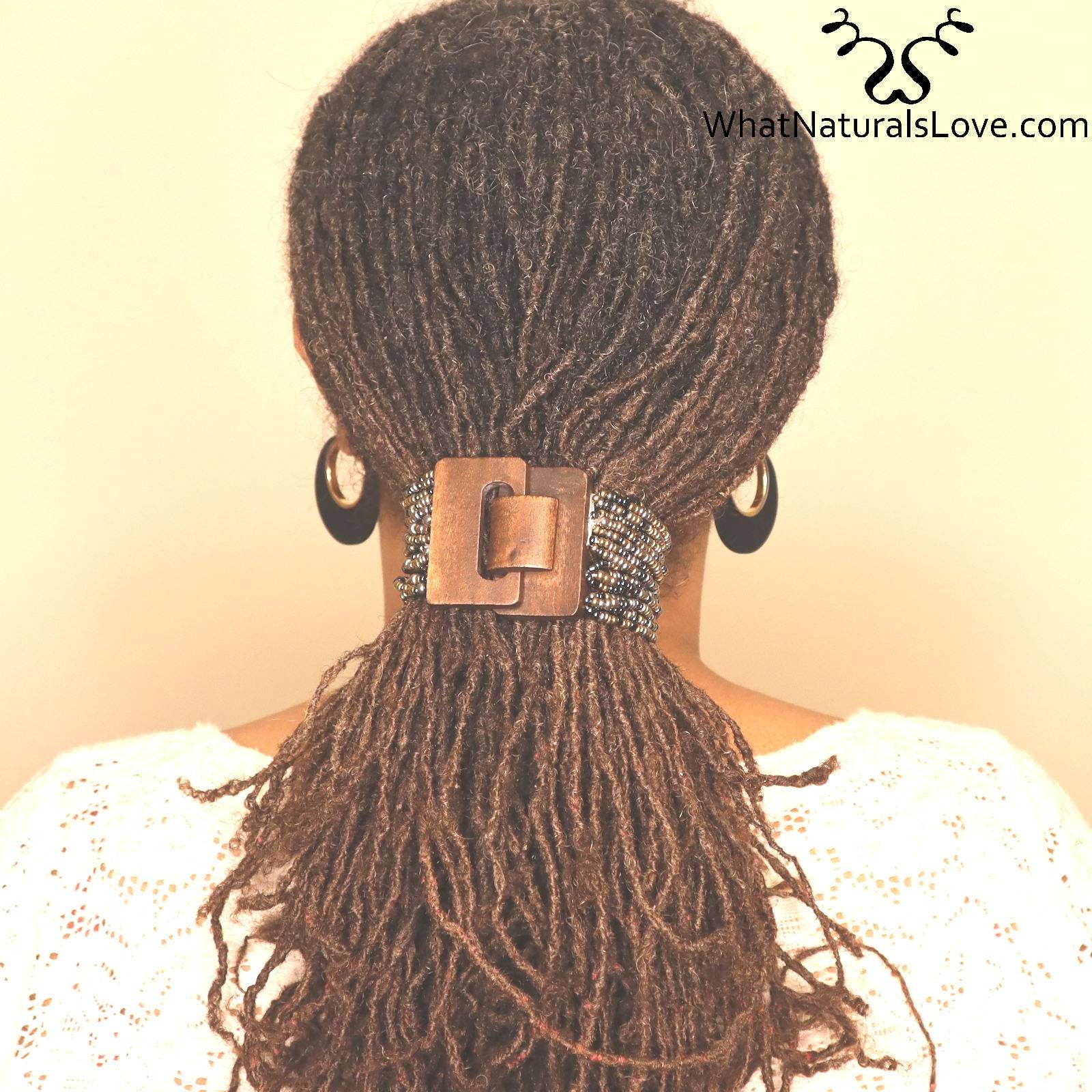 Handmade Glass beads ponytail holder with Wooden clasp