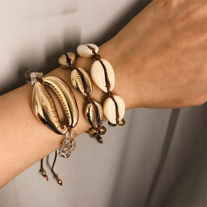 Cowrie Shell Bracelet set in natural and gold