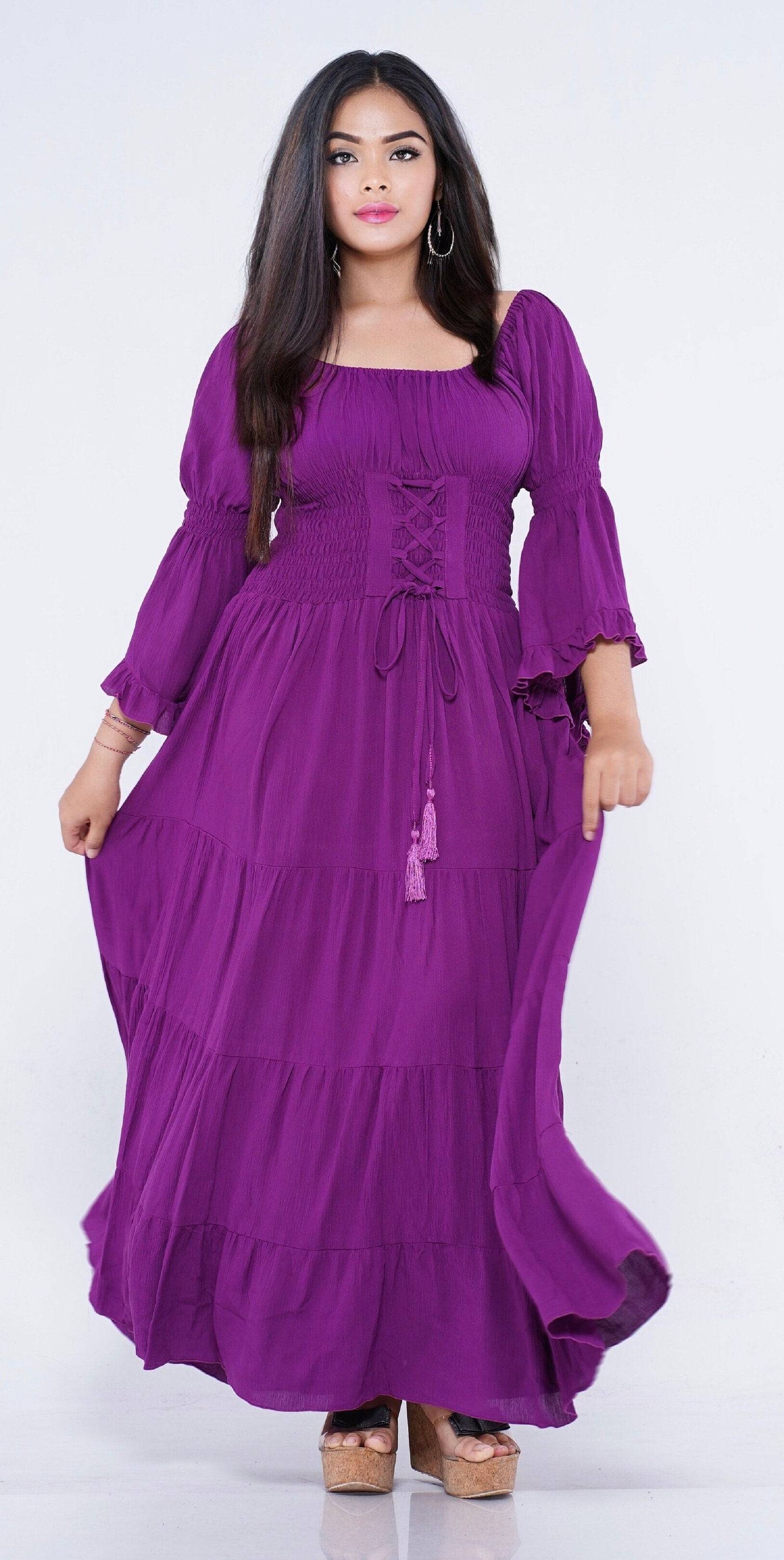 Purple off-shoulder pregnancy photo shoot maxi dress with a smocked bodice and flowy skirt. Stylish maternity gown available in S-5XL.
