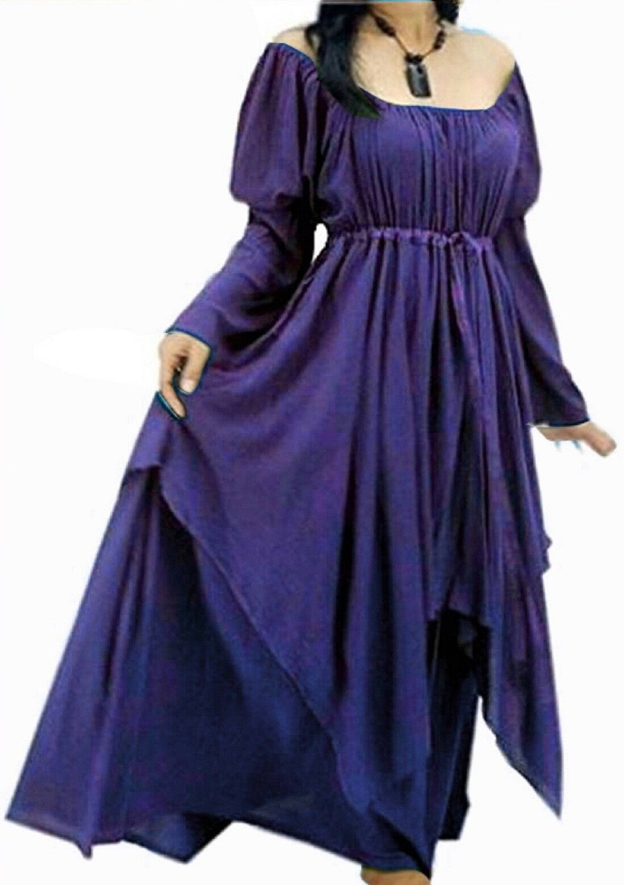 Royal blue Renaissance layered maxi dress with long sleeves and a cinched waist, offering a timeless and bohemian aesthetic for all sizes.
