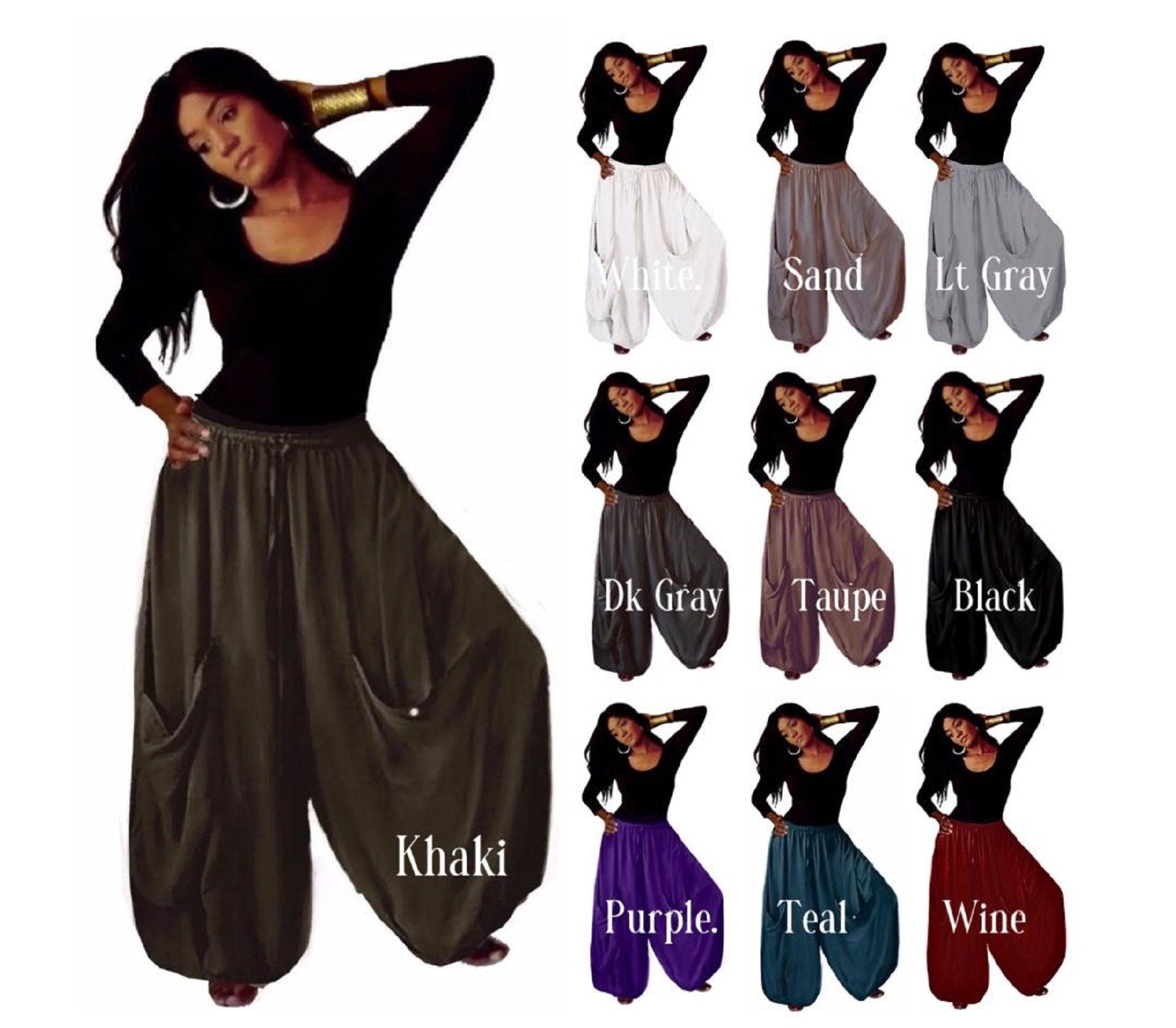 Elastic Waist And Wide Leg Gauchos Pants With Drawstring And Big Pocke ...