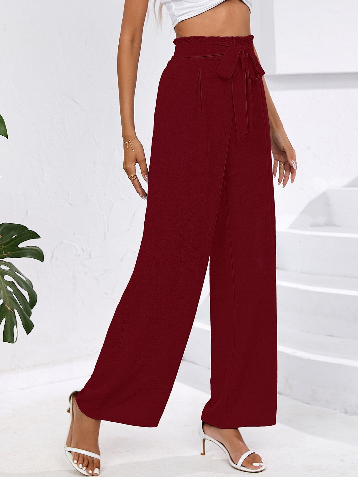 High Waist Wide Leg Palazzo Pants with Pockets with Loose Belt and super Flowy