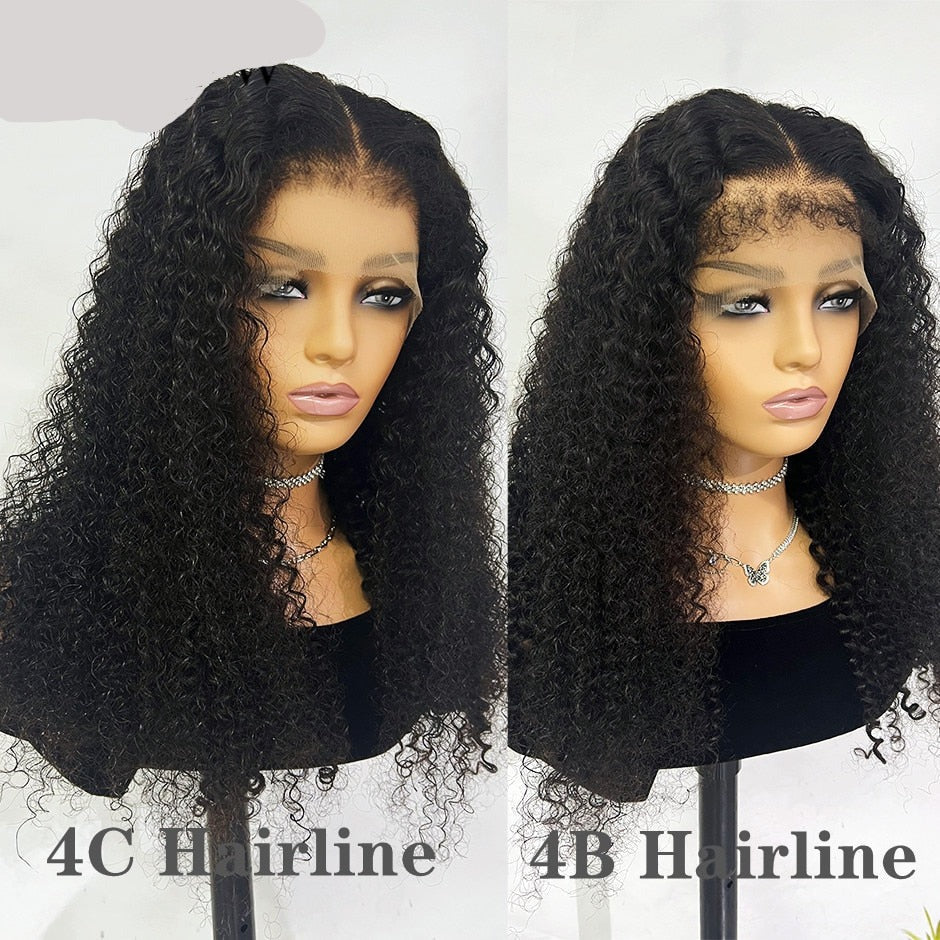 Glueless Human Hair Water Wave Afro Kinky Curly HD Lace Front Wig with Curly Edges Baby Hair Type 4