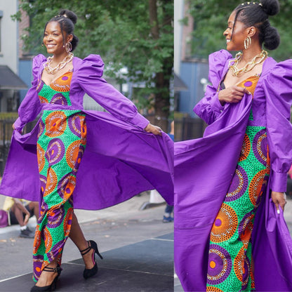 Super elegante Afrikaanse Ankara-jurk met sleep