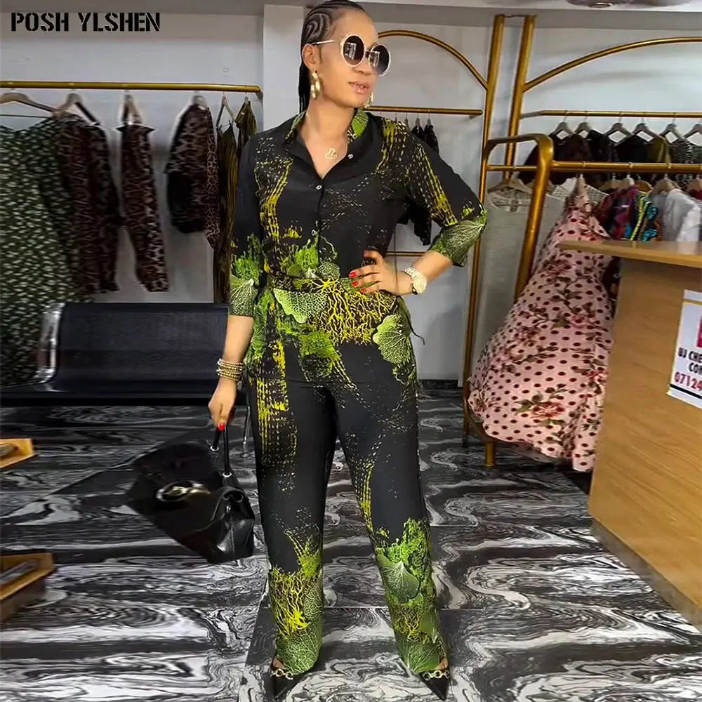 Chic African dashiki pants set for women, featuring a long-sleeve top and matching pants. Ideal for casual wear or special gatherings.