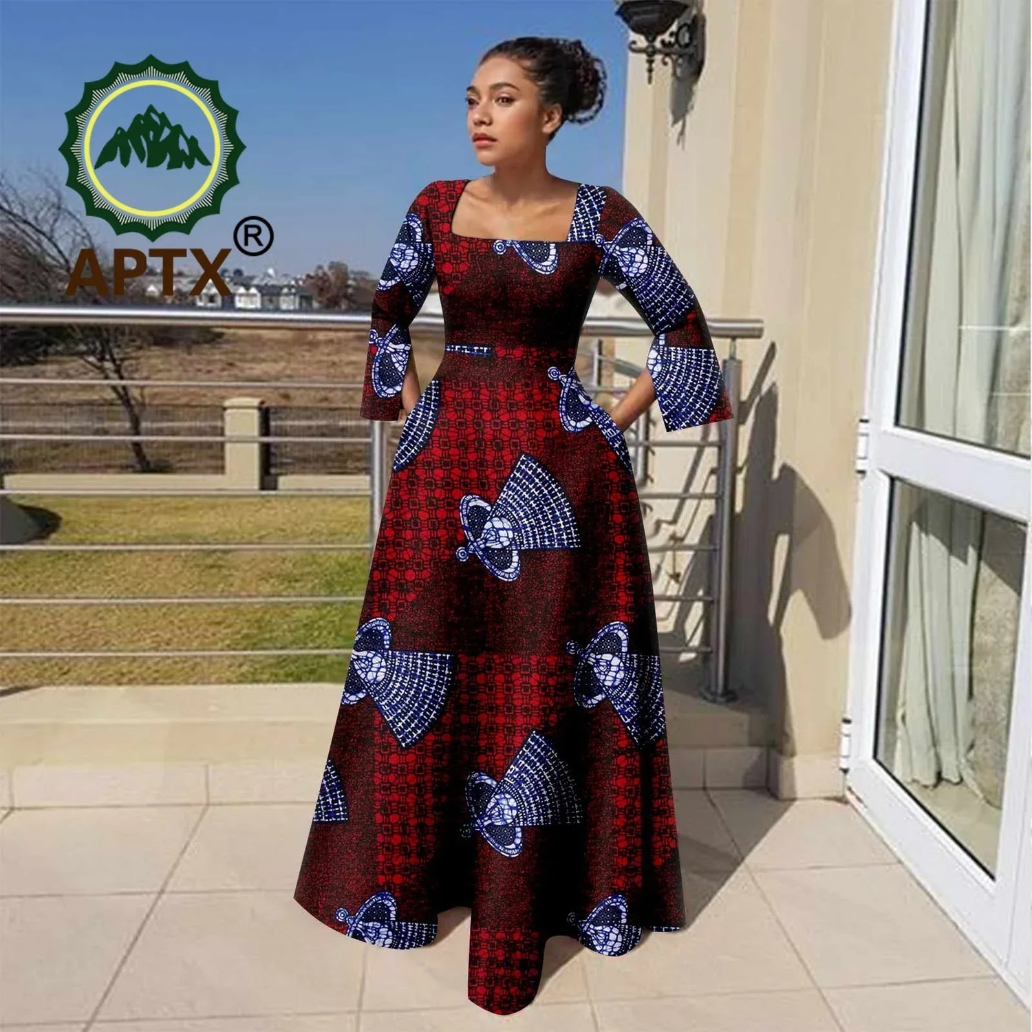 Ankara Maxi African Print Long Sleeve Dresses On Sale African Dresses For Women Half Sleeve V- Ankara Maxi African Print Long Sleeve Dresses On Sale African Dresses For Women Half Sleeve V-