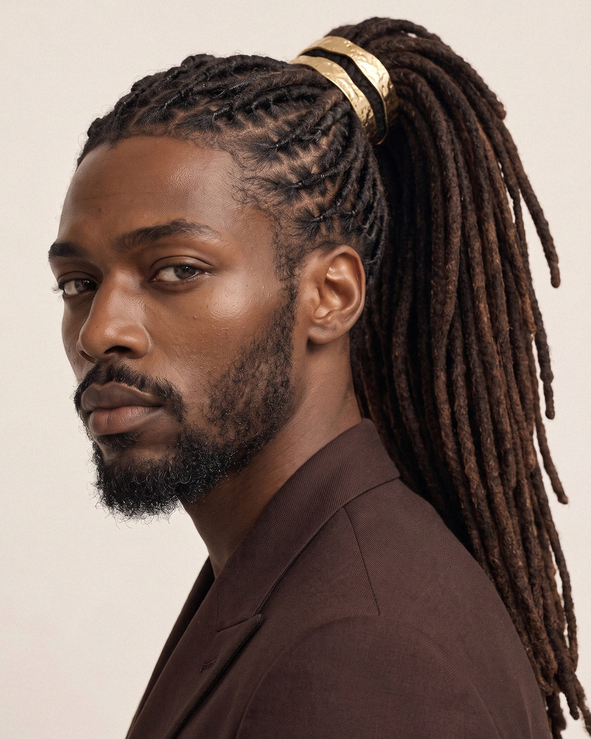 Aurelia Textured Gold Double Hair Cuff | Luxury Ponytail &amp; Loc Holder
