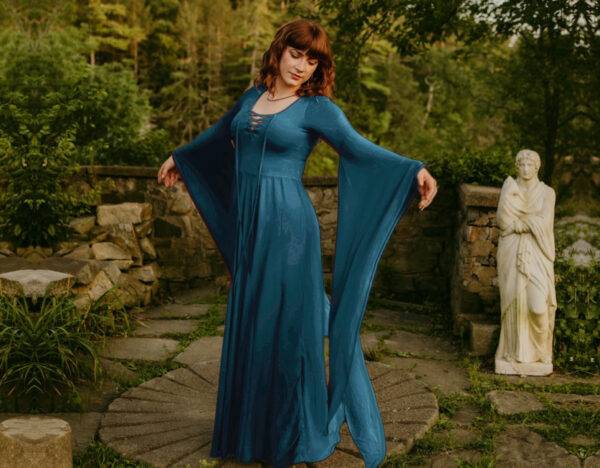 batwing maxi dress Renaissance Dress, Maxi Dress, CottageGoth Dress, Flowing Sleeve, Lace Up Ties, All Size, D8432 LotusTraders Made to Order Small Teal