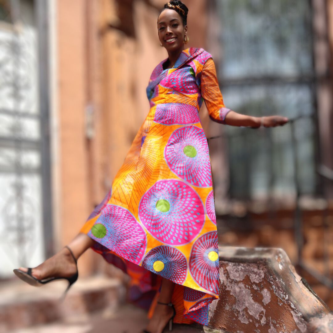 Robe maxi africaine Bazin Rich en XS à 6X