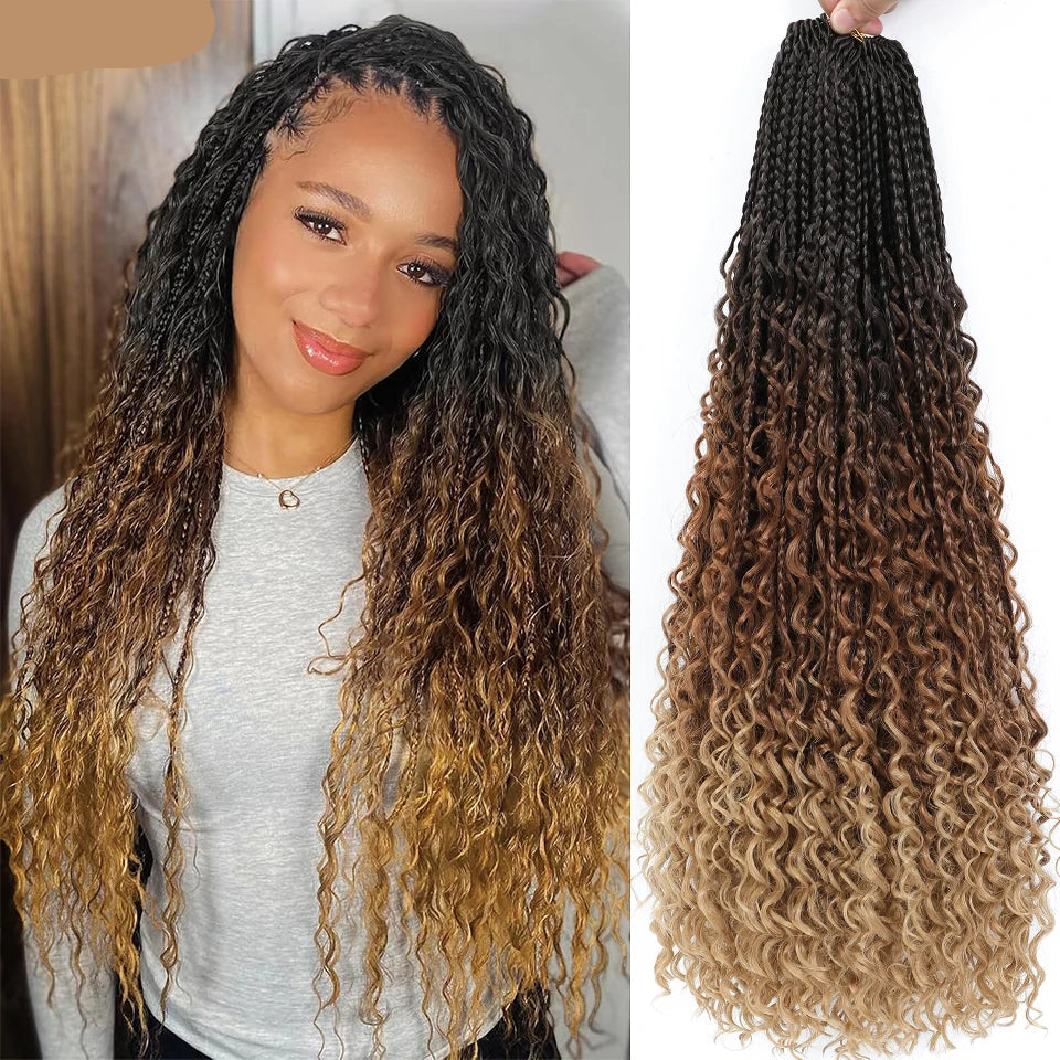 woman with the Black  mix with Brown Boho Box Braid Crochet