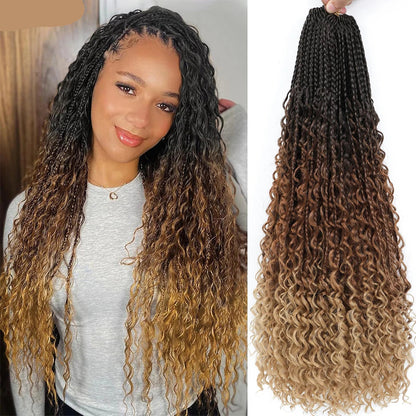 woman with the Black  mix with Brown Boho Box Braid Crochet