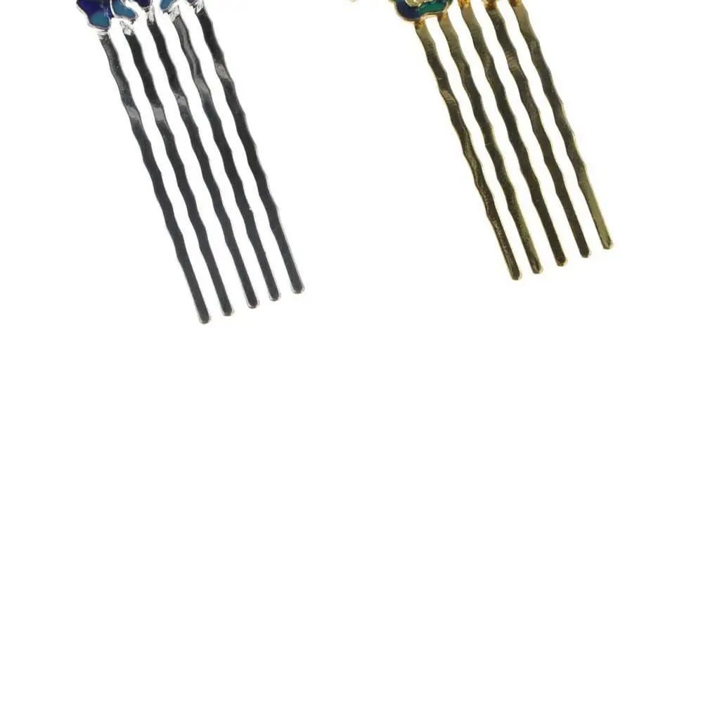 Blue &amp; Green Lotus Hair Comb – Elegant Hair Accessory