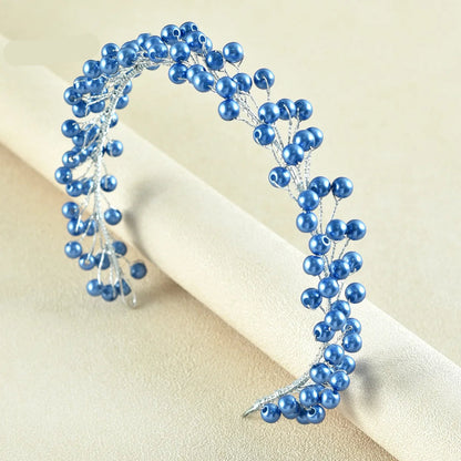 BLUE PEARL BRIDAL HEADBAND WITH SILVER WIRE BEADING, PERFECT FOR BRIDESMAIDS AND SPECIAL EVENTS.
